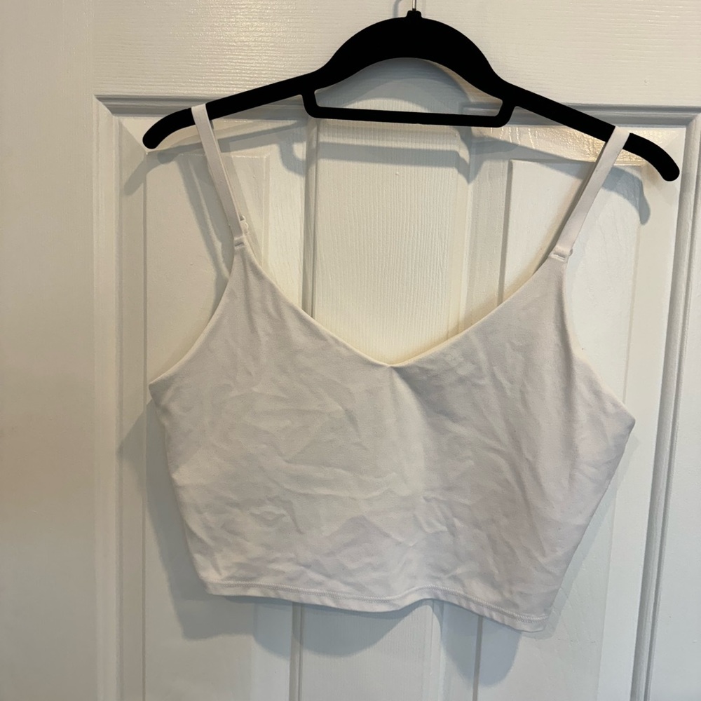 Athleta V Neck White Spaghetti Strap Crop Bra